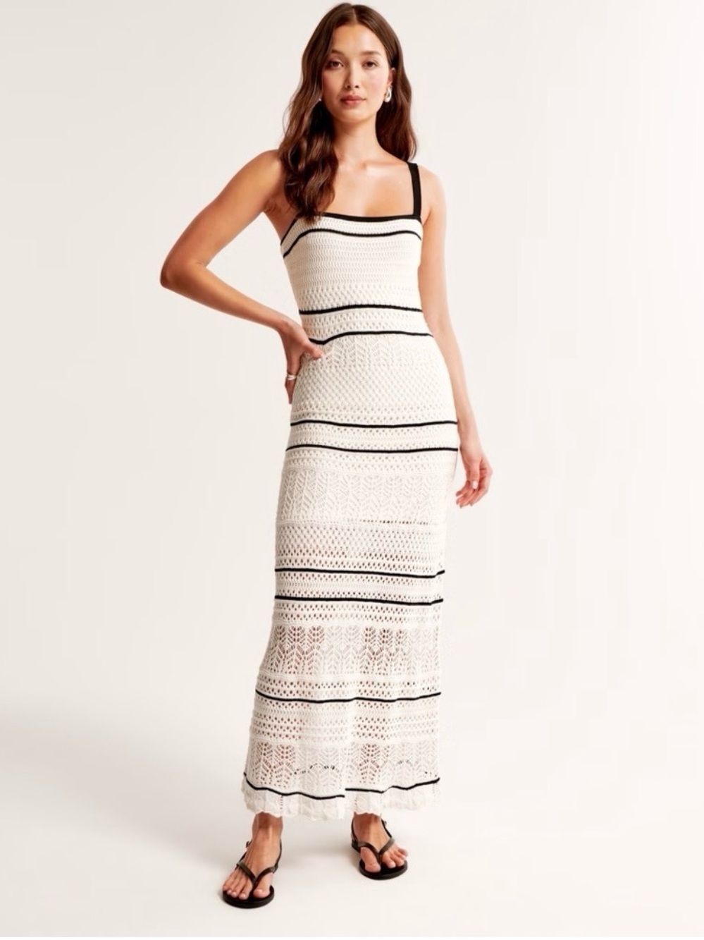 Abercrombie Crochet Style Maxi Dress - white & black - Medium
